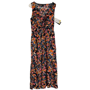 FRENCH CONNECTION Floral Twist Front Midi Dress, Women’s M, Black Pink Orange